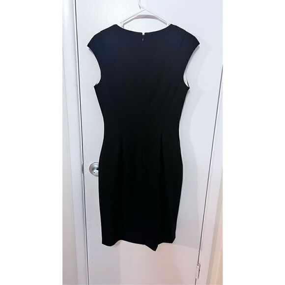 CALVIN KLEIN LITTLE BLACK DRESS RUCHED SQUARE NECK SIDE ZIP A LINE SZ 4 - Picture 6 of 9
